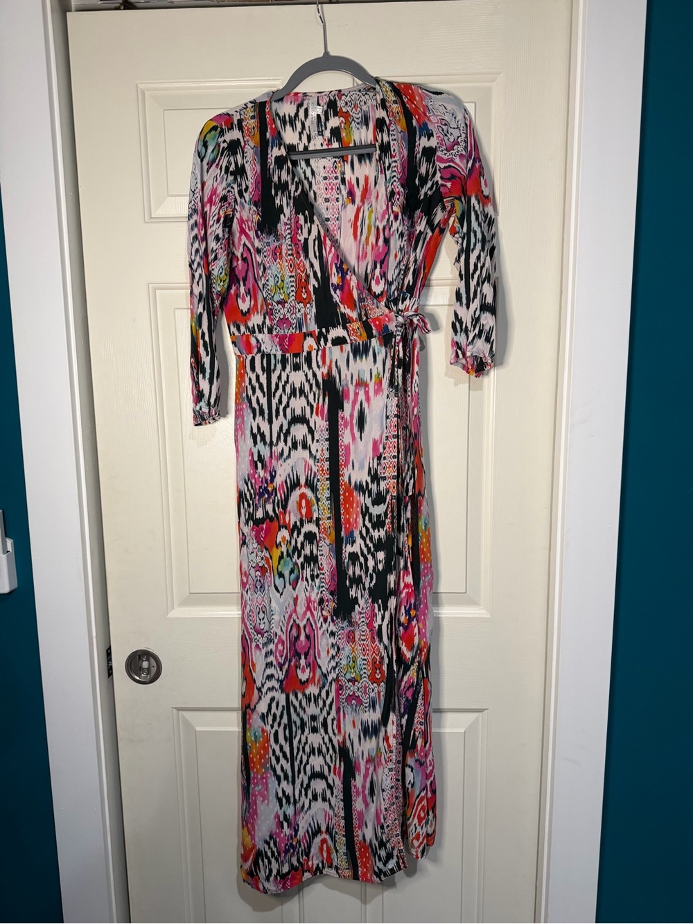 Seafolly Multicolor Abstract Wrap Maxi Dress - Pink, Black & Orange Accents